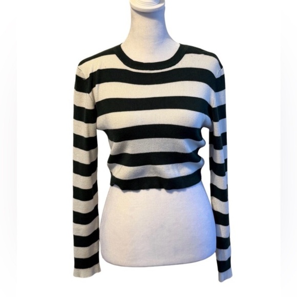 aster Sweaters - Aster Dark Green & White Striped Cropped Sweater